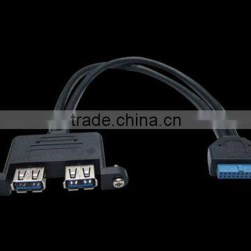 Panel mount USB 3.0 20P Female to Dual Double USB 3.0 A Female