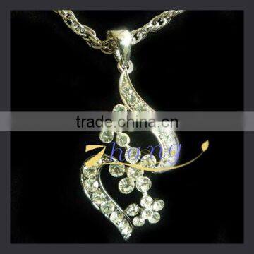 Flower design alloy pendant neklace with rhinestone