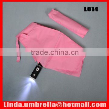 [L014] 3 folding automatic open&close LED umbrella with torch handle