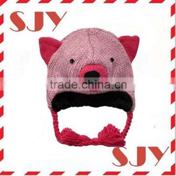 Children Animal Knit 100% Wool Beanie Hat With Tassel