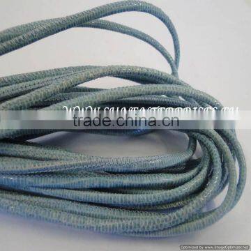 Round Leather Cords - Round strobel 2,5mm lizard blue + paillettes transparent