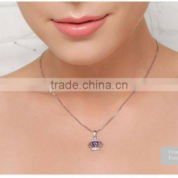 Purple Heart Shape Crystal Rhinestone Crown Pendant Necklace-Bridesmaid / Flowergirl Gift photo-3