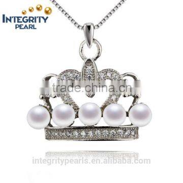 925 silver pearl pendant necklace 3mm AAA round elegant crown fashion pearl pendant necklace