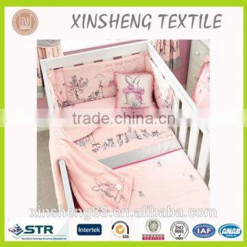Pink Rabbit Embroidery Bedding Set/ Baby Crib Bedding Set