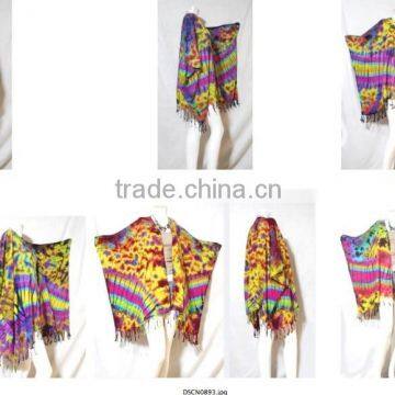 vintage retro HIPPIE BOHO Tie dye festival music beach fringe shirt tunic tent kaftan cover up Cardigan Plus