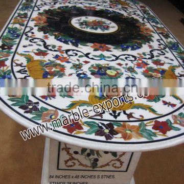 Inlay Marble Oval Shape Dining Table