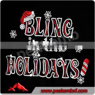 Christmas Theme Bling in the Holidays Custom Crystal Rhinestone Applique Iron On heat transfers