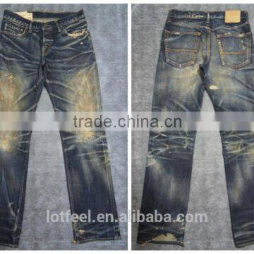 Custom High quality vintage wash distressed Japanese selvedge jeans denim selvedge denim jeans (LOTV014)