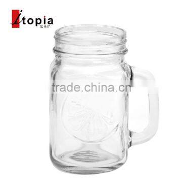 480ml Engraving Clear Glass Mason Jar With cup