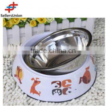 2015 best selling 21.5*7cm melamine and stainless steel pet bowl