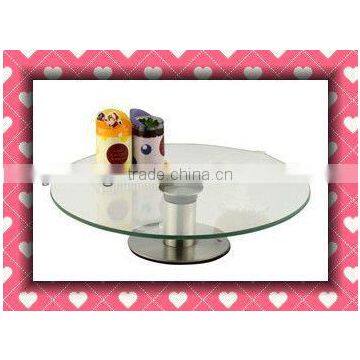 Revolving glass dessert tray round cake display stand