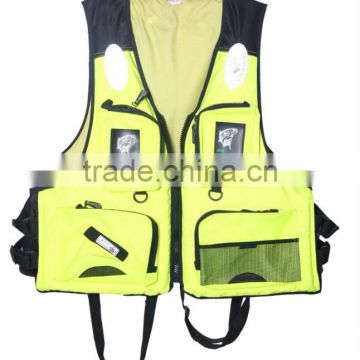 2016 Latest design workable price fluorescence wholesale fishing life vest with multi pockets