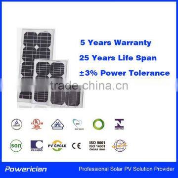 Powerician Mono Solar Panels Monocrystalline Silicon PV Panel 40Wp For 12V Home Power System