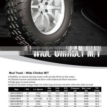 NEW DESIGN Mud Terrain LTR & SUV Wide Climber M/T SURETRAC TIRE 33x12.5R17LT