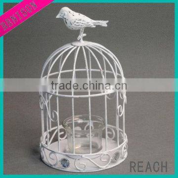 Home decoration metal birdcage with glass candleholder