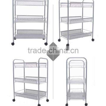 Metal Mesh Trolly Organizer Shelves Handle Portable storage rack