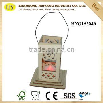 New design engraved led lantern wood candle holder