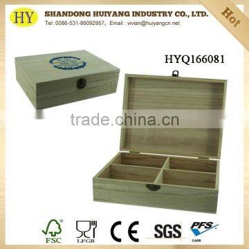 Wholesale unfinished Pine wood printed compartment tea box