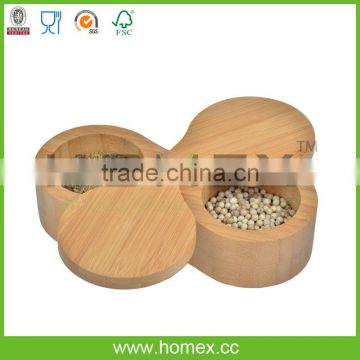 Double Round Bamboo Salt Box/Spice Storage Box/Bamboo Kitchenware/Homex_FSC/BSCI Factory