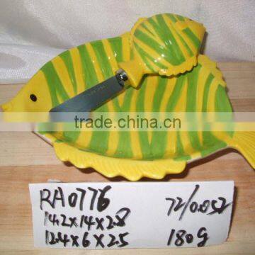 hot sale fish shape ceramic cake plate & butter knife for supply