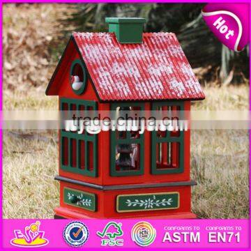 New design red house shape Christmas wooden music box W07B023B