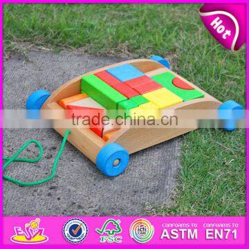 2015 Educational wooden trolly toy,Children blocks drag car handmade wooden trolly toy,Block Trolly wooden block car toy W13C019