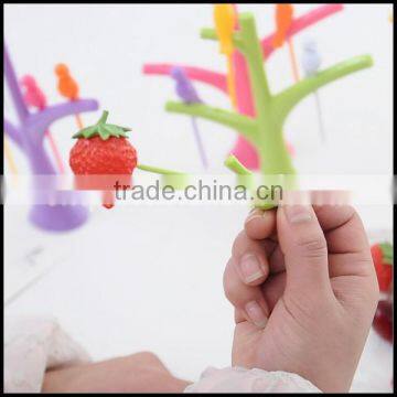 Eco-friendly Creative Cute Design Bird on Tree Shape ABS Plastic Fruit Fork Set Wholesale photo-3
