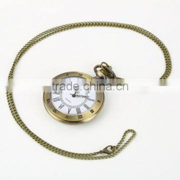 Antique Quartz Watch Bronze Roman Numerals Chain Necklace Pendant Quartz Empty Pocket Watch