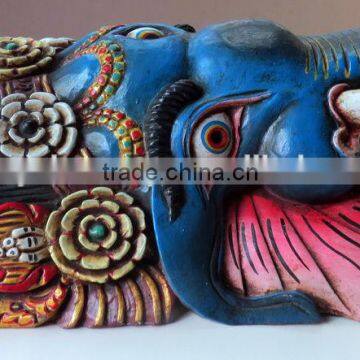 Wooden Mask of Hindu Lord Ganesh Wall Hanging Made In Nepal photo-2