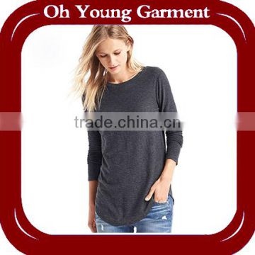 wholesale long sleeve t shirt solid colour 100% cotton women's t shirt