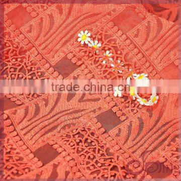 Orange water soluble lace embroidery fabric,fashion embroidered tulle lace