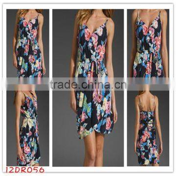 wrap dress!floral printed!12DR056 2012 Summer Hot selling Flower Printed Ladies dress