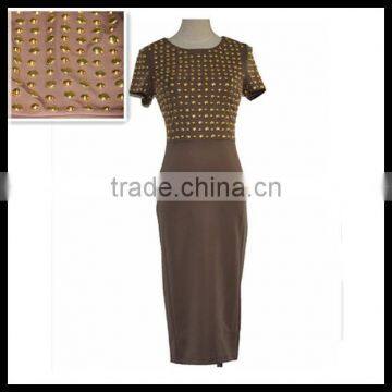 Alibaba fashion brown color short sleeve casual women dress model