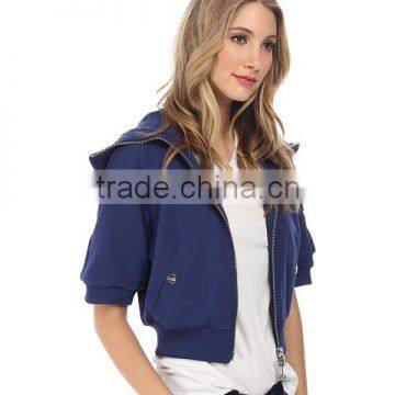 Stacked Multipurpose Zip Pocket at Left Sleeve Welt Hand Pockets With Snap Closure Zip Front Hooded Sweatshirt photo-4