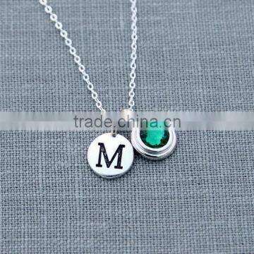 Personalized Birthstone Necklace with Initial, New Mom Jewelry, Emerald Necklace, May Birthstone Initial Necklace