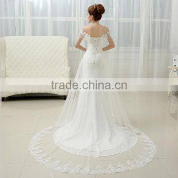 2017 Fashion Wedding Dress New Bride Korean Boat Neck Evening Dress Fishtail Skirt Long Drag Tail photo-3