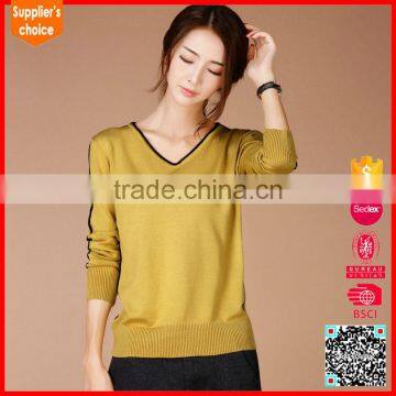 Latest stylish wholesale women v neck cashmere knitted sweaters