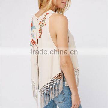 2017 Latest Fashion Top Design Soft Embroidered Pretty Tank photo-3