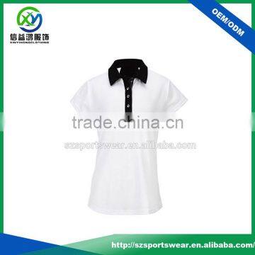 Best Seller White Polo Contrast Black Collar 4-buttons Placket Women's Golf Apparel