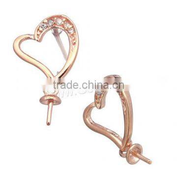 Sterling Silver Earring Drop Component 925 Sterling Silver Heart real rose gold plated plating micro pave cubic earrings 1114849