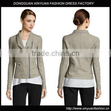 Rib Knit Asymmetrical Motorcycle Leather Jacket