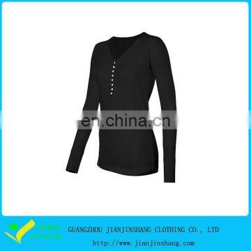 Slim Fitting Black Color Long Sleeve Polyester Buttoned Sports T Shirts