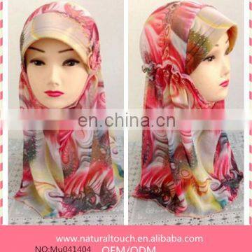 Cute Floral Muslim Girl's Lace Arab Scarfs Hijab Islamic Turban Scarf (TJ041404)