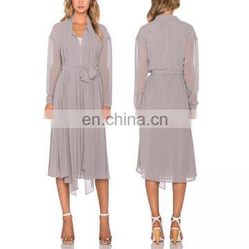 Long sleeve fitted t-shirt creme grey dresses shirt design for women see-through sleeve women apparel party shirt casual dress