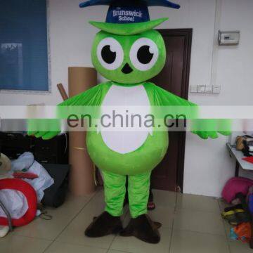 hand-make green owl mascot costume with blue hat