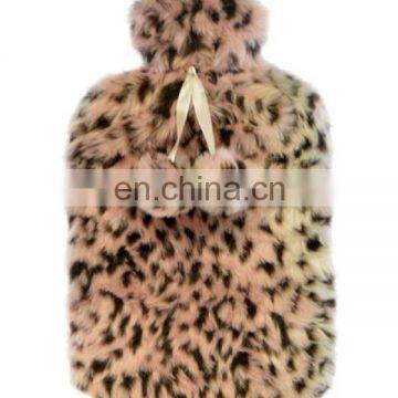 Plush fur leopard print hot water bottle plush cover