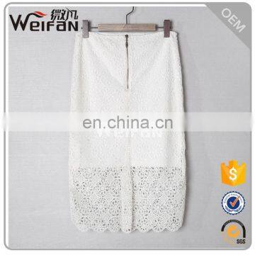 Hot Sales Women Clothing Embroidered White Lace Knee Length Skirts