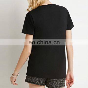 Wholesale Branded Fashion Paillette Letter Pattern Sequin T-shirt Black Plain O-Neck Collar T-shirt photo-2