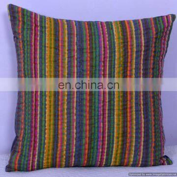 Indian Grey Stripe printed kantha cushion cover Decorative pillow cover kantha cushion cover