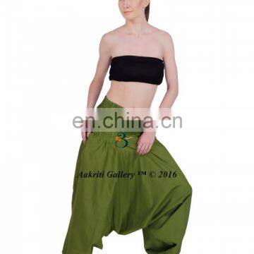 WOMEN PANT FOR PARTY JUMPSUIT ALADDIN DARK OLIVE PLAIN THAI YOGA HAREM PANT